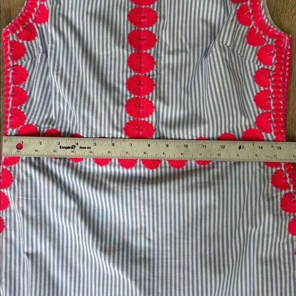 VINEYARD VINES BLUE STRIPED SLEEVELESS DRESS PINK APPLIQUES ZIPPER BACK size 4 - Picture 4 of 11